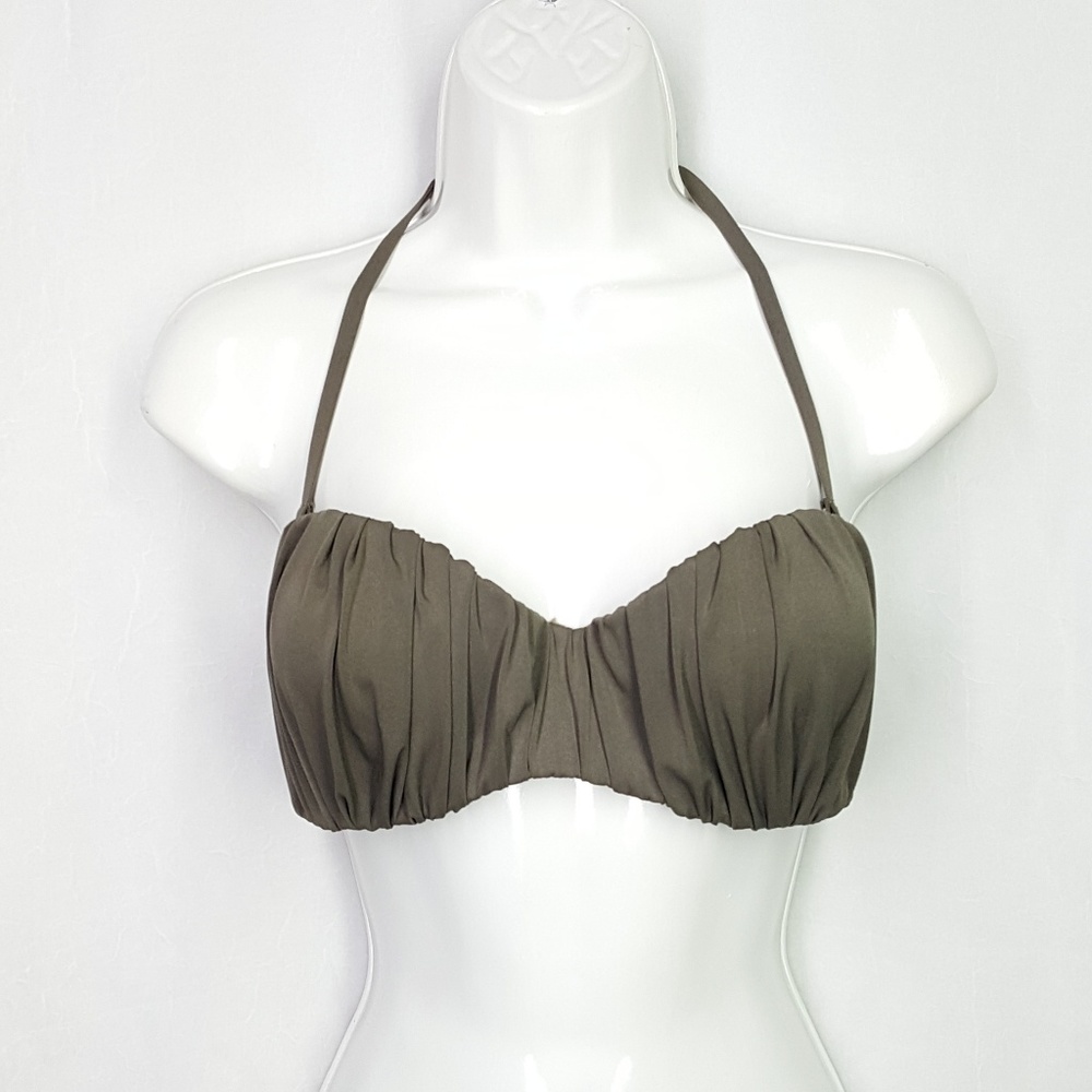 H&M bikini top 34D dark/dusty olive green. EUC